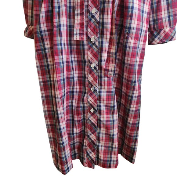 Vintage Lanz 1970s Belted Shirt Dress Western Red White Plaid Print Size 11/12 - Picture 12 of 16